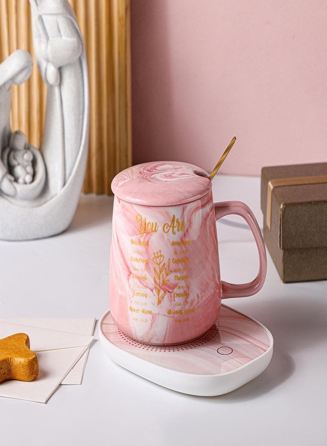 Nitial Bible Verse Coffee Mug Warmer Set for Women Pink Christian Gifts Marble Mug Warming Plate Birthday Gift Christmas Graduation Gifts for Coworker Volunteer Teacher - Image 4